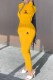 Yellow Fashion Casual Print Letter Zipper Collar Jumpsuits