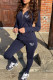 Tibetan Blue Casual Letter Print Patchwork Zipper Collar Long Sleeve Two Pieces