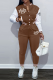Coffee Street Print Buckle Mandarin Collar Long Sleeve Two Pieces