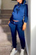 Royal Blue Casual Letter Print Patchwork Hooded Collar Long Sleeve Two Pieces