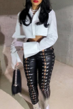 Black Sexy Solid Hollowed Out Skinny High Waist Pencil Solid Color Bottoms