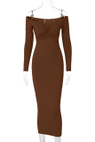 Bare Color Sexy Solid Patchwork Off the Shoulder Pencil Skirt Dresses