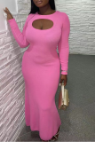Pink Street Solid Hollowed Out O Neck Pencil Skirt Dresses