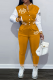 Orange Street Print Buckle Mandarin Collar Long Sleeve Two Pieces