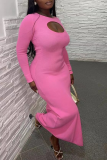 Pink Street Solid Hollowed Out O Neck Pencil Skirt Dresses