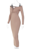Bare Color Sexy Solid Patchwork Off the Shoulder Pencil Skirt Dresses