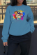 Blue Street Cute Print Patchwork O Neck Tops