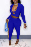 Pink Sexy Solid Patchwork V Neck Long Sleeve Two Pieces