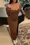 Bare Color Sexy Solid Patchwork Off the Shoulder Pencil Skirt Dresses