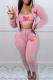 Pink Casual Print Patchwork Hooded Collar Long Sleeve Three Pieces