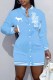 Sky Blue Casual Print Letter Half A Turtleneck A Line Dresses