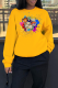 Yellow Street Cute Print Patchwork O Neck Tops