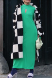 Black White Casual Plaid Patchwork Cardigan Turndown Collar Outerwear
