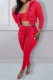 Red Casual Print Patchwork Hooded Collar Long Sleeve Three Pieces