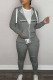 Grey Casual Print Letter Hooded Collar Long Sleeve Two Pieces