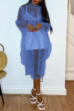 Pink Casual Solid See-through Flounce Half A Turtleneck Straight Dresses