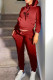 Red Casual Letter Print Patchwork Hooded Collar Long Sleeve Two Pieces