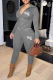 Grey Casual Print Patchwork Hooded Collar Long Sleeve Two Pieces