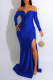 Blue Sexy Solid Patchwork Off the Shoulder Trumpet Mermaid Dresses