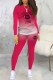 Rose Red Casual Gradual Change Print Letter O Neck Long Sleeve Two Pieces