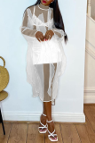 Pink Casual Solid See-through Flounce Half A Turtleneck Straight Dresses