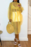 Pink Casual Solid See-through Flounce Half A Turtleneck Straight Dresses