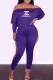Purple Sexy Print Letter Off the Shoulder Long Sleeve Two Pieces