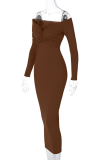 Bare Color Sexy Solid Patchwork Off the Shoulder Pencil Skirt Dresses