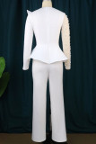 White Elegant Solid Patchwork Beading O Neck Jumpsuits