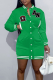 Green Street Print Buckle Mandarin Collar Pencil Skirt Dresses