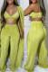 Green Yellow Sexy Casual Solid Patchwork V Neck Long Sleeve Three-piece Set