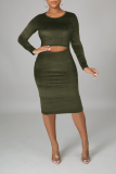 Blue Sexy Solid Hollowed Out O Neck Pencil Skirt Dresses
