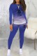 Blue Casual Gradual Change Print Letter O Neck Long Sleeve Two Pieces