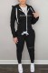 Black Casual Print Letter Hooded Collar Long Sleeve Two Pieces