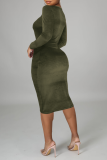 Blue Sexy Solid Hollowed Out O Neck Pencil Skirt Dresses