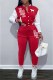 Red Street Print Letter Half A Turtleneck Long Sleeve Two Pieces