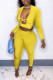 Yellow Sexy Solid Patchwork V Neck Long Sleeve Two Pieces