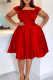 Red Casual Solid Patchwork Square Collar A Line Dresses