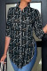 Letter Print Casual Print Patchwork Buckle Turndown Collar Tops