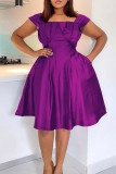 Red Casual Solid Patchwork Square Collar A Line Dresses
