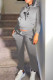 Grey Casual Letter Print Patchwork Hooded Collar Long Sleeve Two Pieces