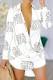 White Casual Print Patchwork Buckle Turndown Collar Straight Dresses