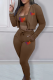 Brown Casual Print Patchwork Hooded Collar Long Sleeve Three Pieces