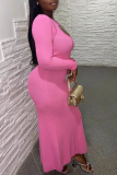 Pink Street Solid Hollowed Out O Neck Pencil Skirt Dresses