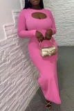 Pink Street Solid Hollowed Out O Neck Pencil Skirt Dresses