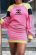 Pink Sexy Print Patchwork Letter O Neck Wrapped Skirt Dresses