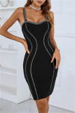 Black Sexy Formal Patchwork Backless Spaghetti Strap Sleeveless Dress