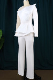 White Elegant Solid Patchwork Beading O Neck Jumpsuits