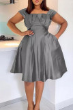 Red Casual Solid Patchwork Square Collar A Line Dresses