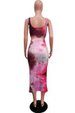 Red Sexy Fashion Patchwork HOLLOWED OUT Print Regular Two-Piece Dress